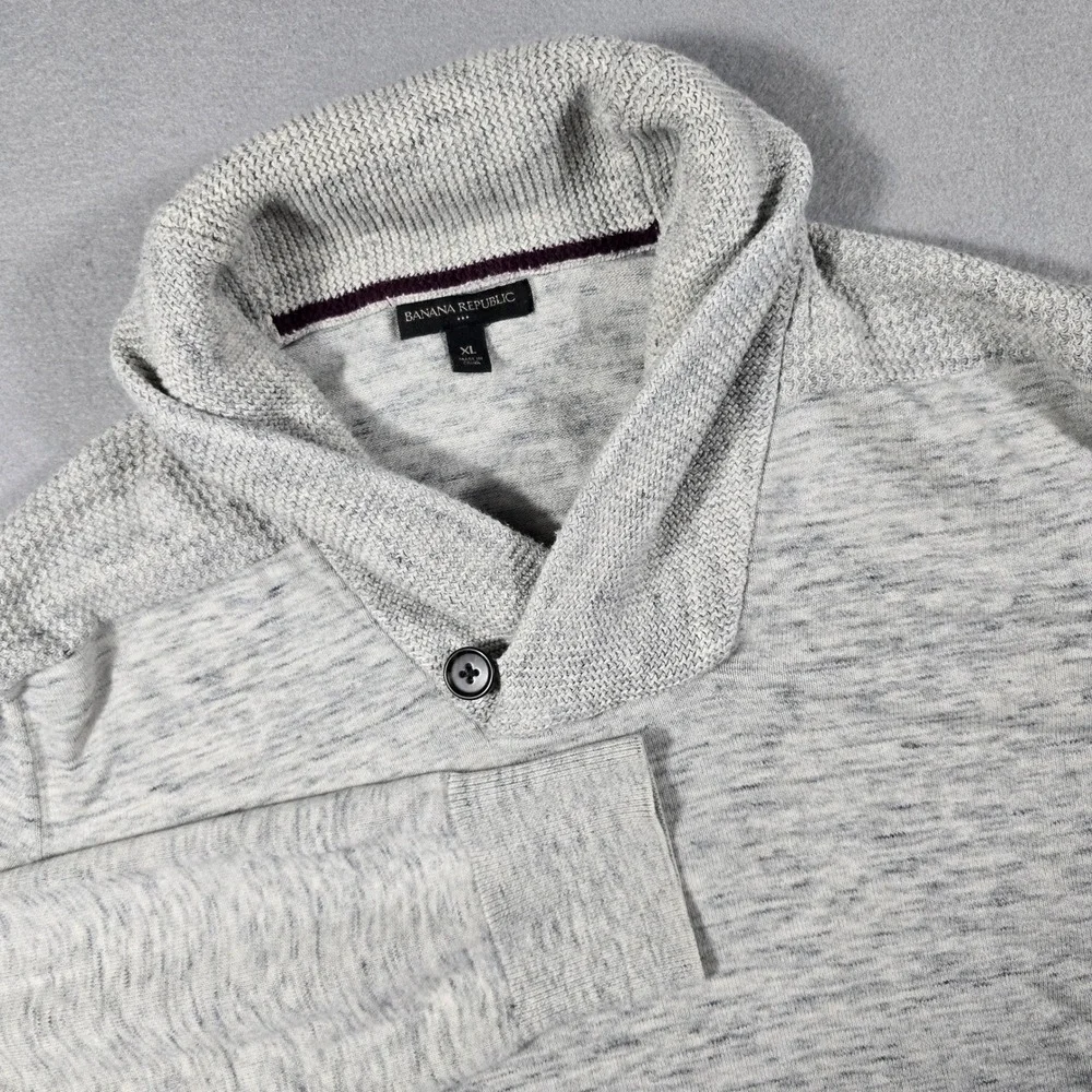 Banana Republic Mens XL Grey Sweater Shawl Neck Space Dye Cotton Pullover